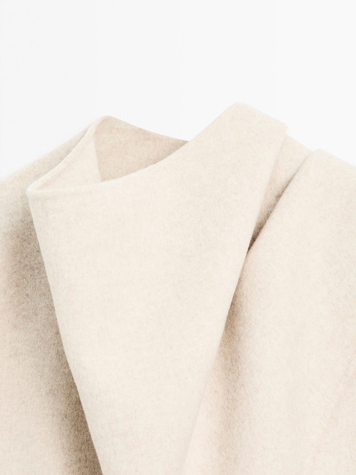 Belinda -  Asymmetric Wool Blend Coat with Scarf Detail