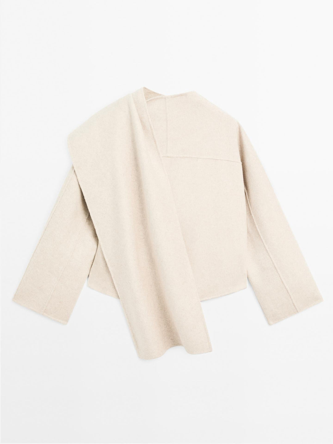 Belinda -  Asymmetric Wool Blend Coat with Scarf Detail