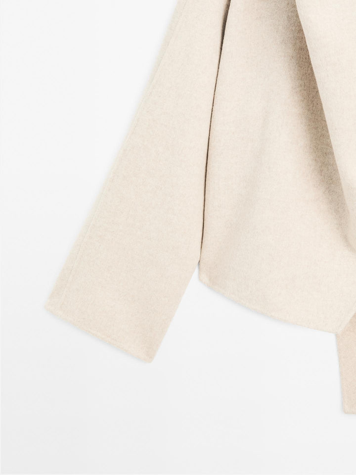 Belinda -  Asymmetric Wool Blend Coat with Scarf Detail