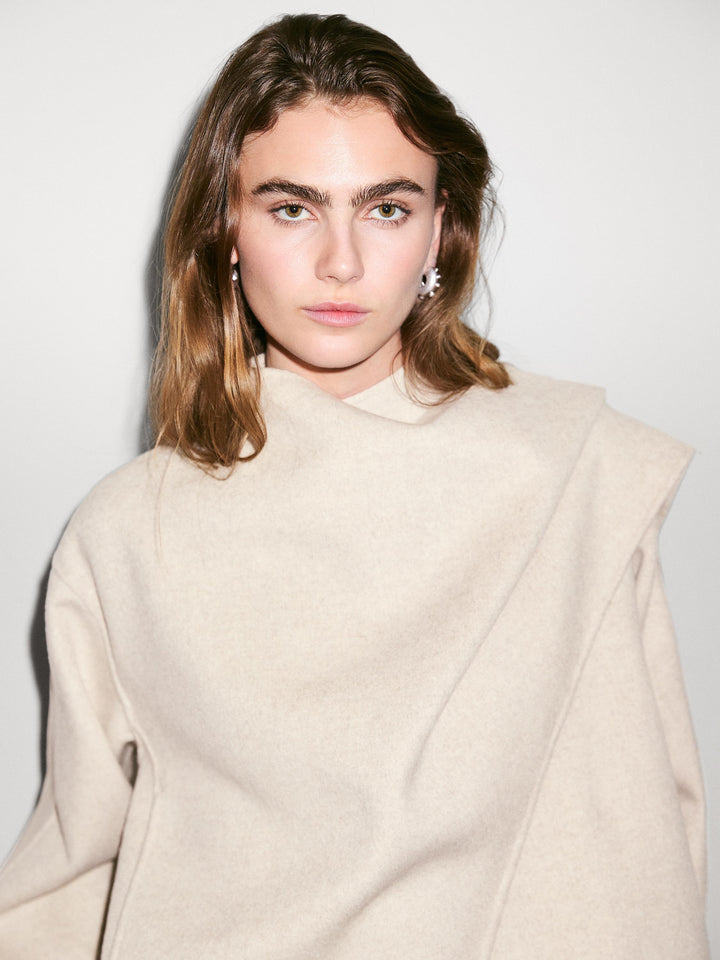 Belinda -  Asymmetric Wool Blend Coat with Scarf Detail