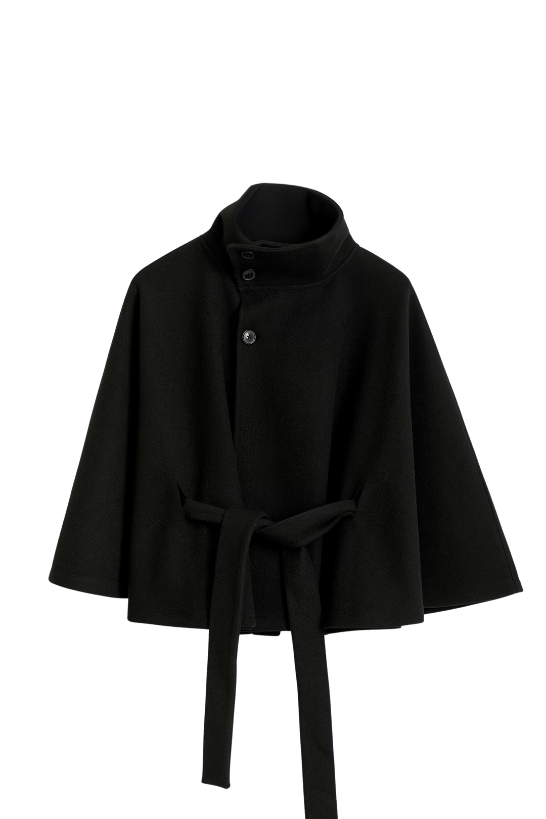 Esmerelle -  Loose-fitting autumn jacket with batwing sleeves and belt, elegant stand collar