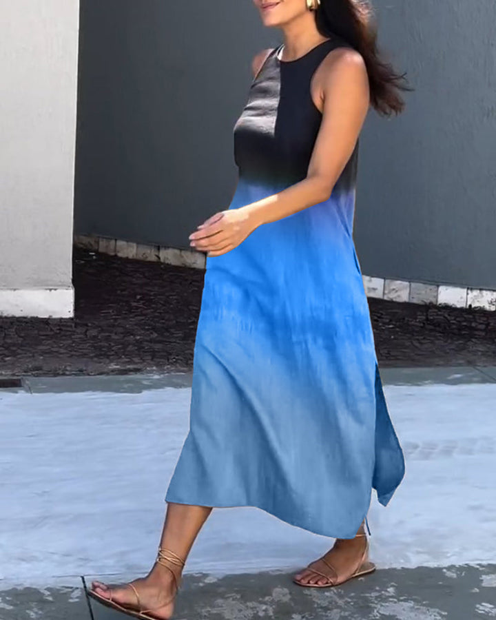 Orliviae - Sleeveless Ombre Dress with Round Neck