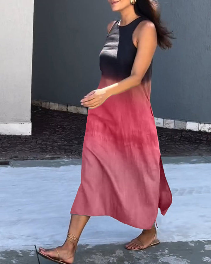 Orliviae - Sleeveless Ombre Dress with Round Neck