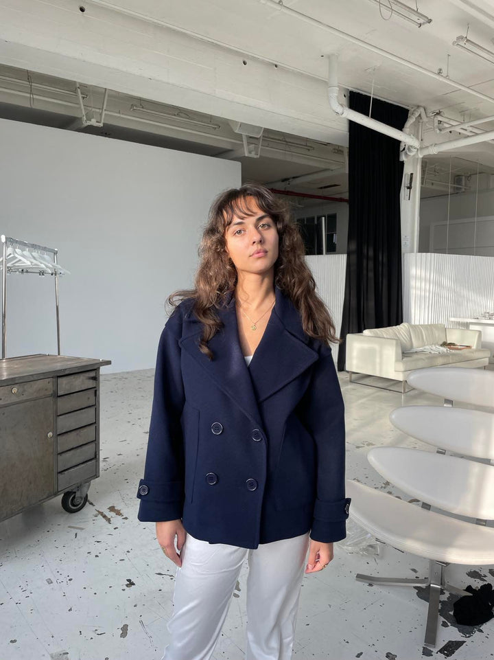 Lumi - Women's Peacoat Jacket Fitted Wool Blend with Double Breasted Design for Timeless Elegance