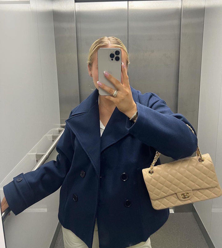 Lumi - Women's Peacoat Jacket Fitted Wool Blend with Double Breasted Design for Timeless Elegance