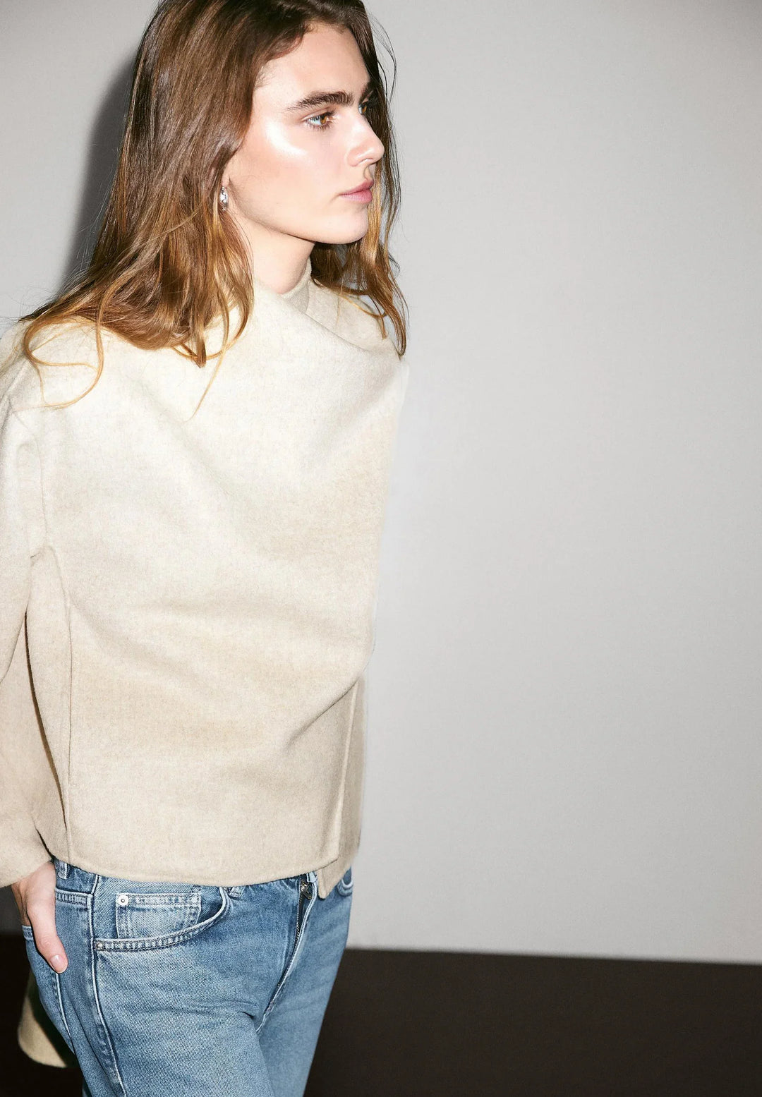 Belinda -  Asymmetric Wool Blend Coat with Scarf Detail