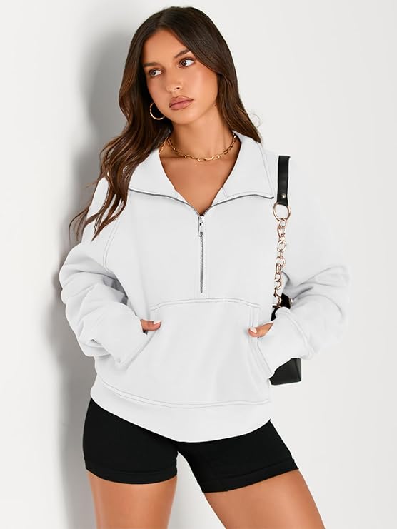 Daisy - Women’s Half Zip Cropped Pullover Sweatshirt  Fleece Quarter