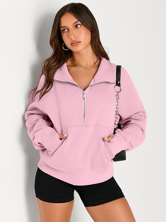 Daisy - Women’s Half Zip Cropped Pullover Sweatshirt  Fleece Quarter