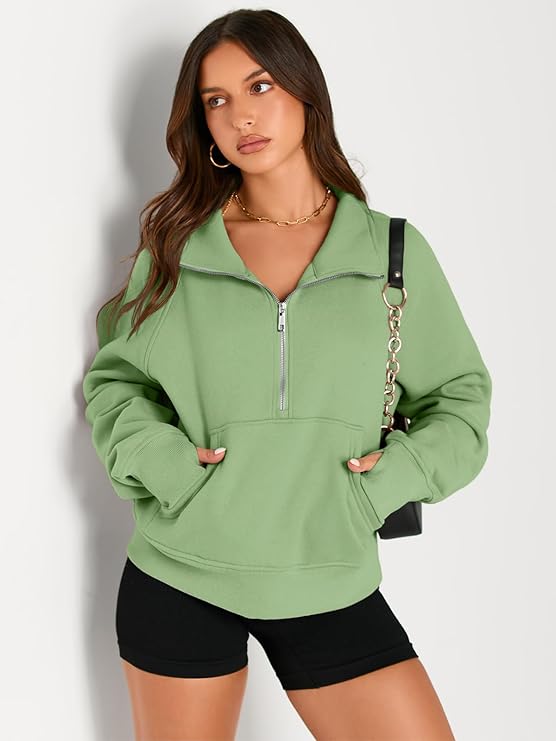 Daisy - Women’s Half Zip Cropped Pullover Sweatshirt  Fleece Quarter