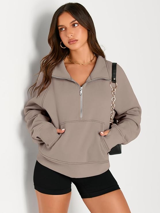 Daisy - Women’s Half Zip Cropped Pullover Sweatshirt  Fleece Quarter