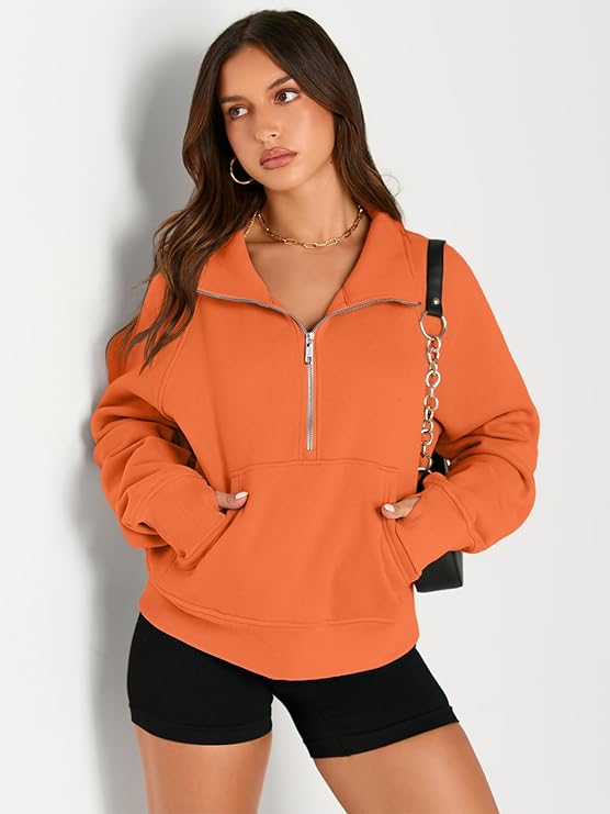 Daisy - Women’s Half Zip Cropped Pullover Sweatshirt  Fleece Quarter