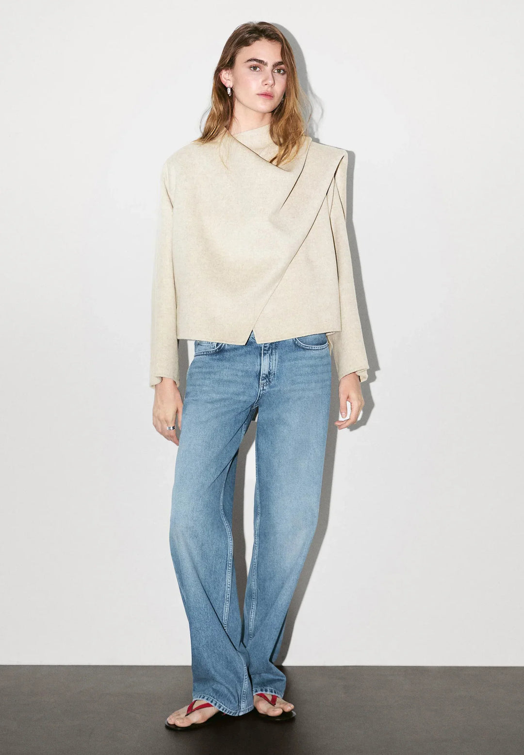 Belinda -  Asymmetric Wool Blend Coat with Scarf Detail