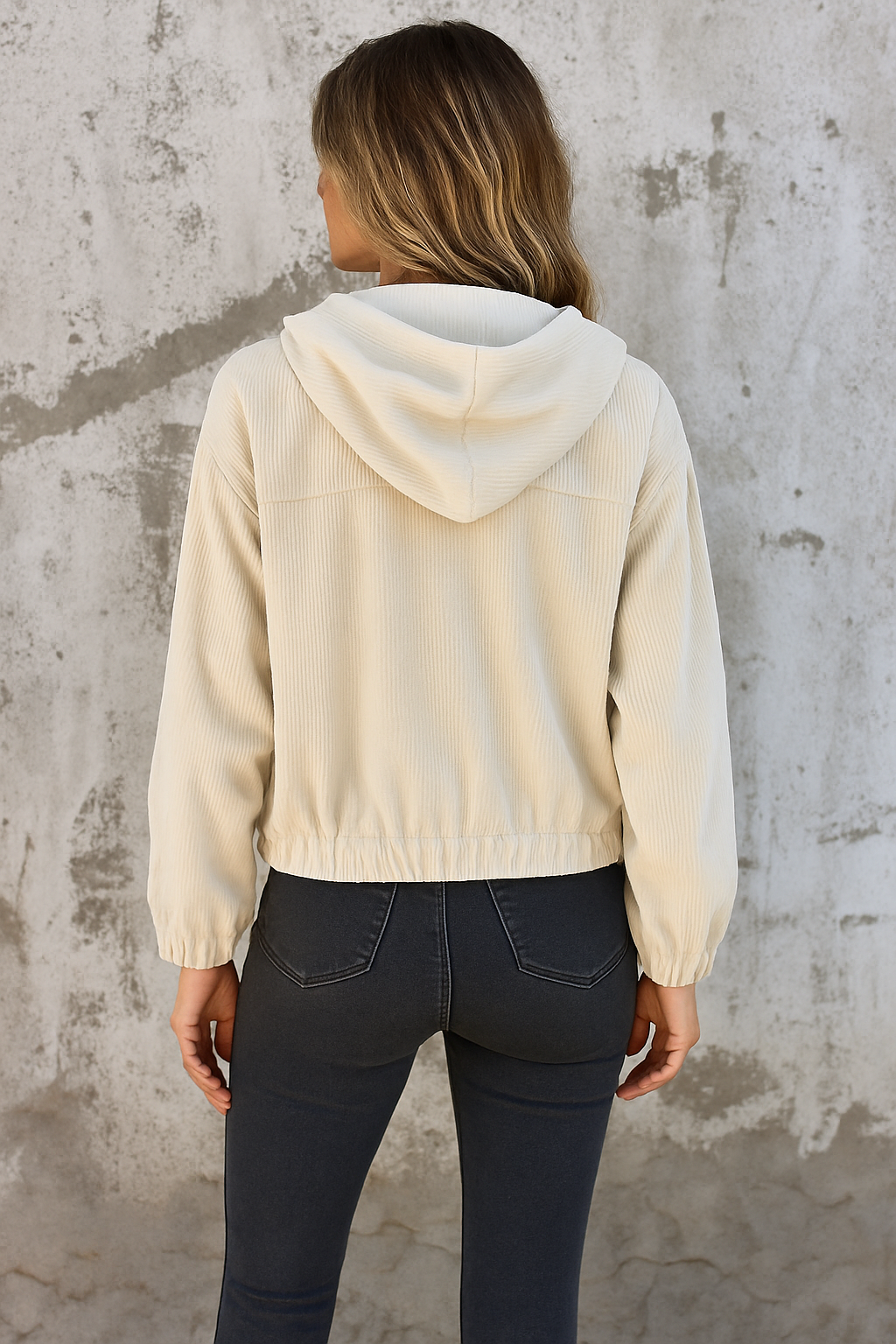 Aislynn - Casual ribbed cardigan with hood and zipper