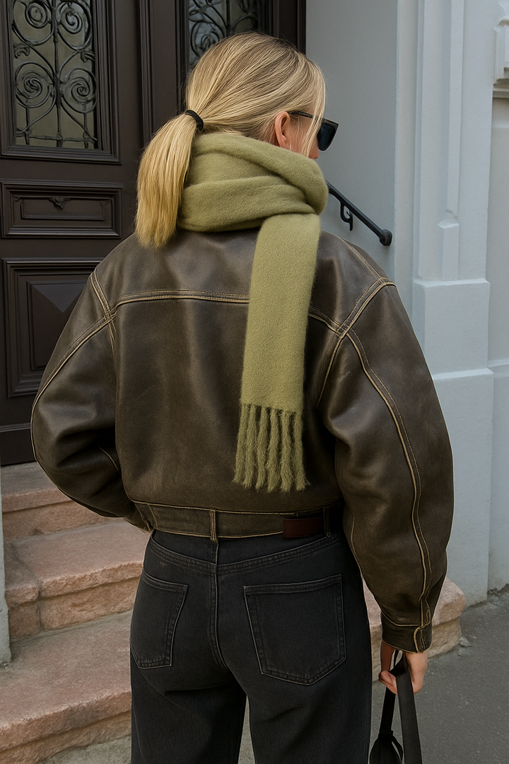 Novalie - Vintage women's jacket made of PU leather with a washed look and relaxed fit