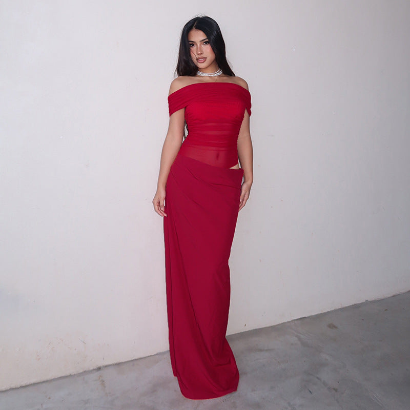 Gemira - Off-Shoulder Mesh Maxi Dress