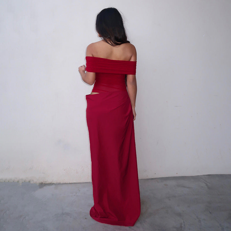 Gemira - Off-Shoulder Mesh Maxi Dress