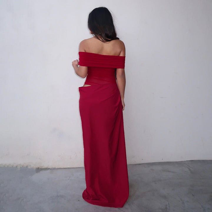 Gemira - Off-Shoulder Mesh Maxi Dress