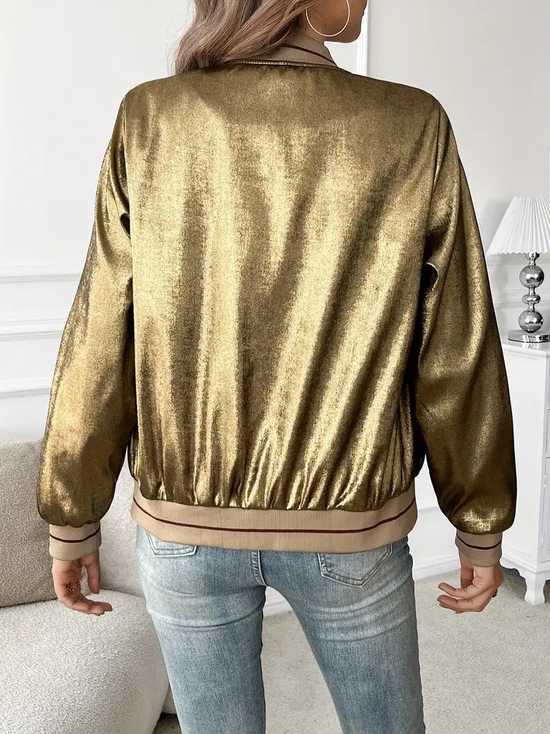 Dalinda -  Gold bomber jacket with a glossy finish and relaxed fit