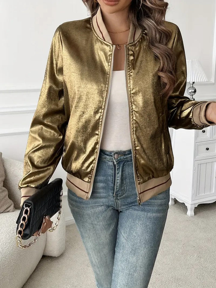 Dalinda -  Gold bomber jacket with a glossy finish and relaxed fit
