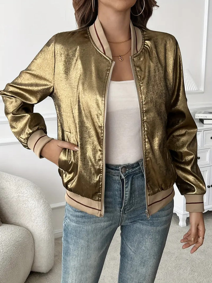 Dalinda -  Gold bomber jacket with a glossy finish and relaxed fit