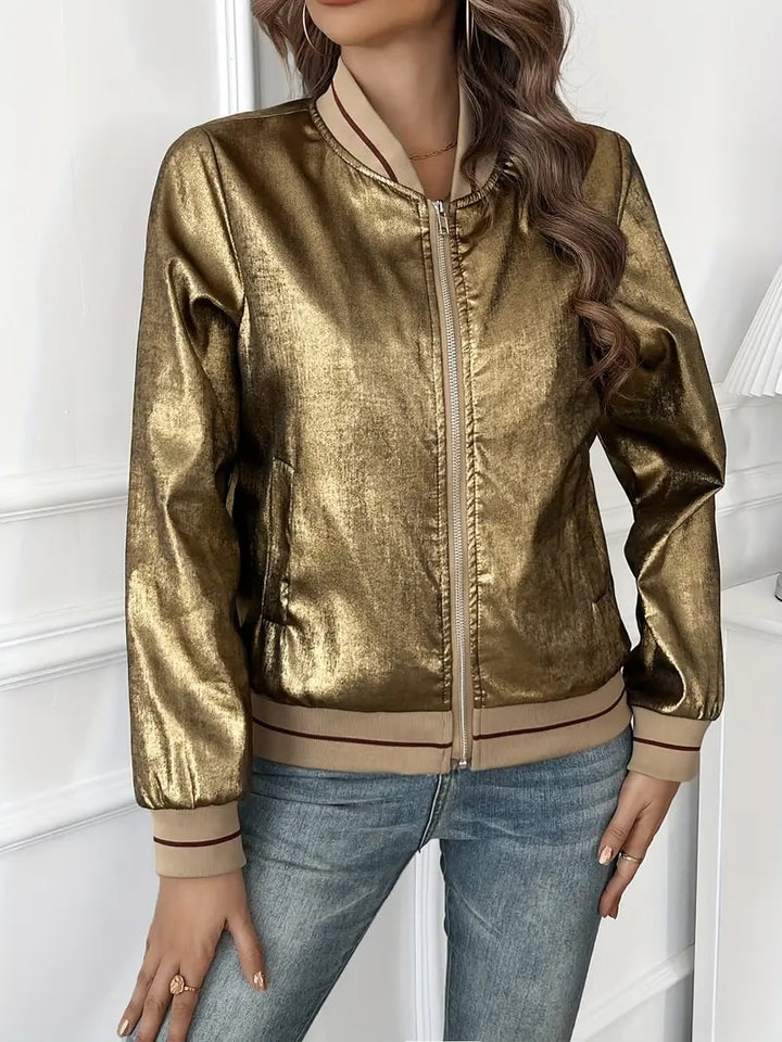 Dalinda -  Gold bomber jacket with a glossy finish and relaxed fit