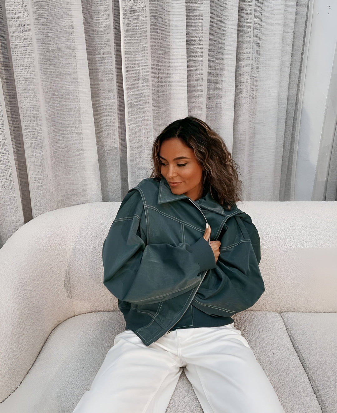 Lexi  - Trendy imitation leather bomber jacket