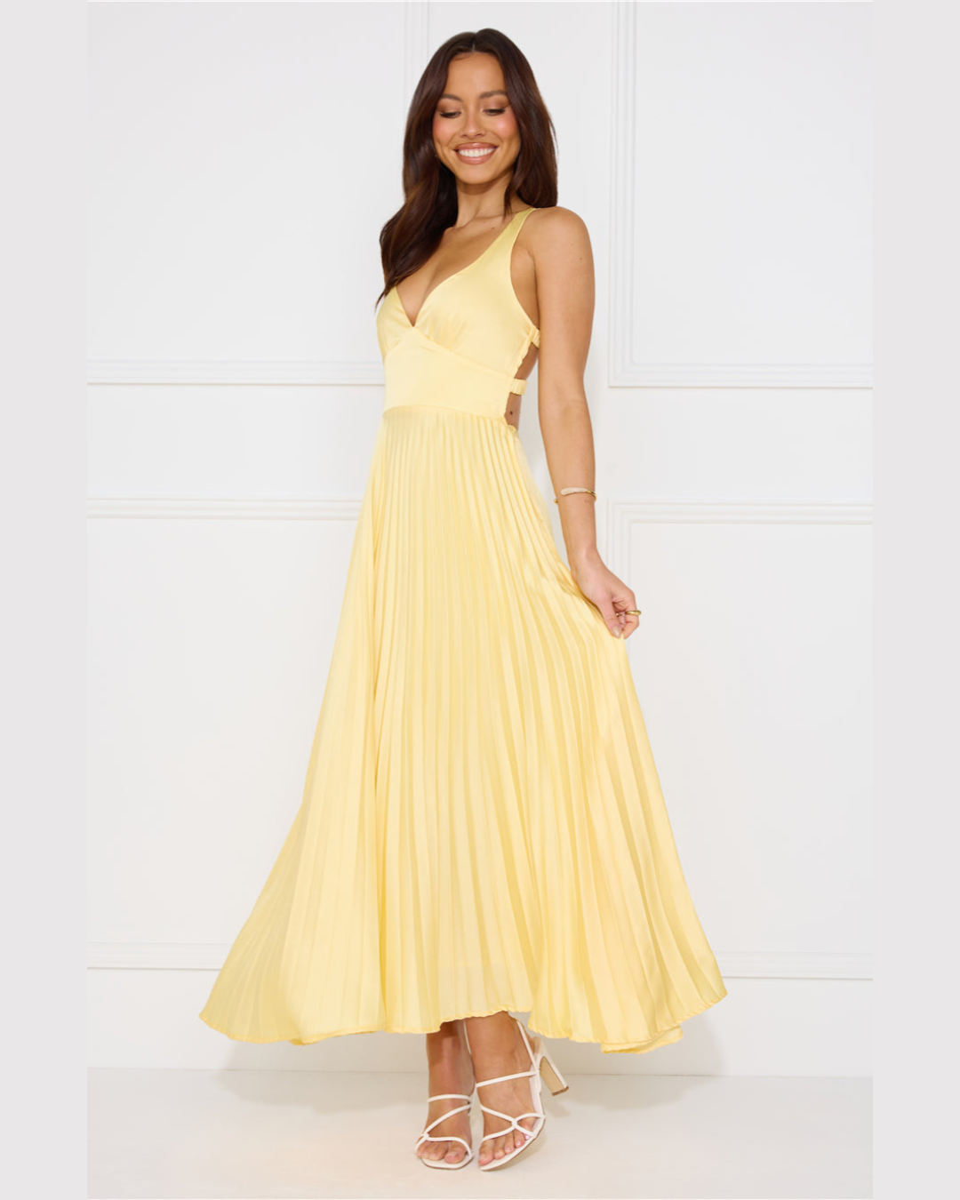 Idalia - Pleated V-Neck Maxi Dress