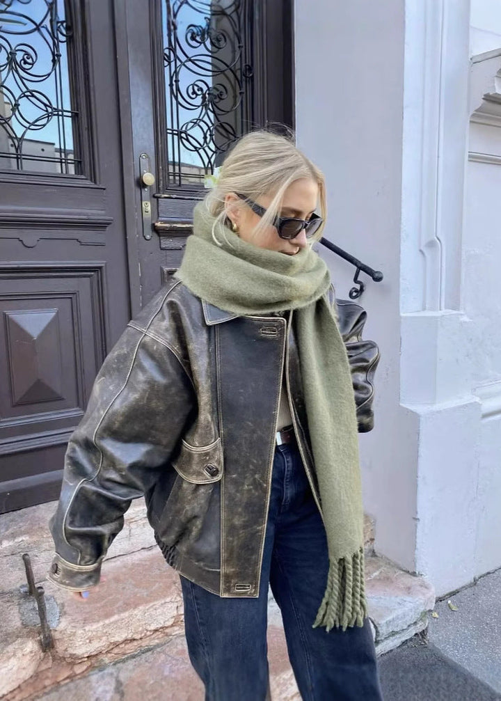 Novalie - Vintage women's jacket made of PU leather with a washed look and relaxed fit