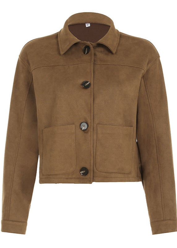 Aeliana - Women's jacket in beige suede look with button details and relaxed fit