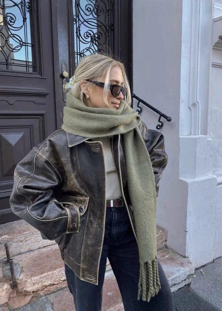 Novalie - Vintage women's jacket made of PU leather with a washed look and relaxed fit