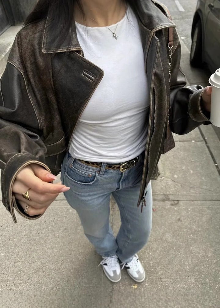 Novalie - Vintage women's jacket made of PU leather with a washed look and relaxed fit