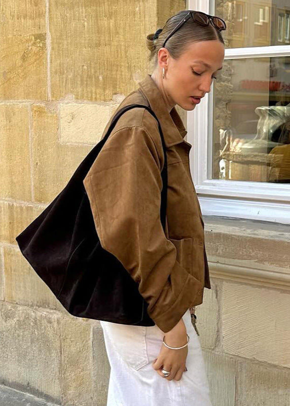 Aeliana - Women's jacket in beige suede look with button details and relaxed fit