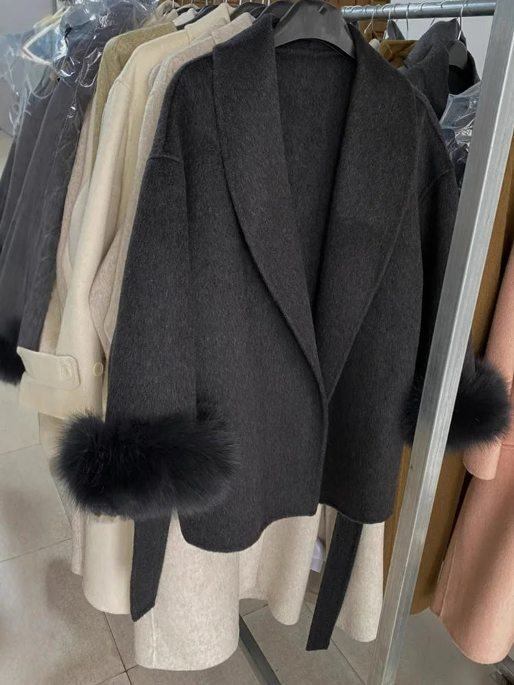 Eulalia - Tossy Fox Fur Wool Overcoat Women's Short Coat