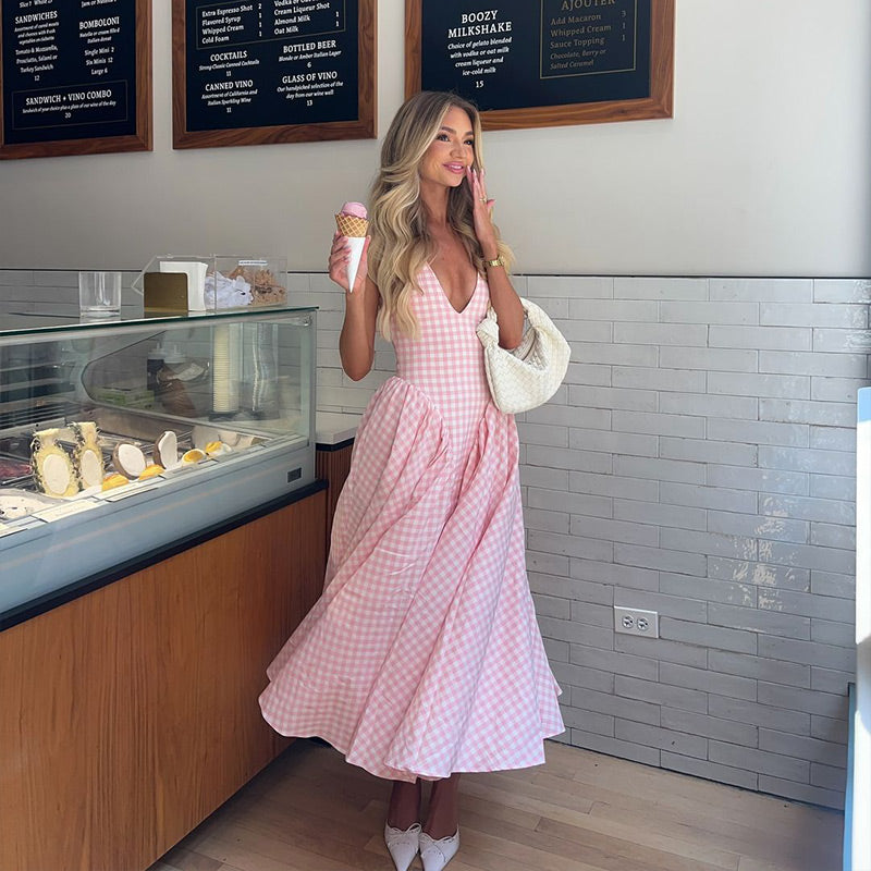 Kaelyn - Plaid Print Midi Dress