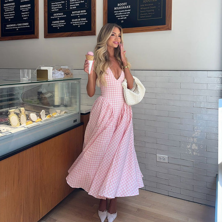 Kaelyn - Plaid Print Midi Dress