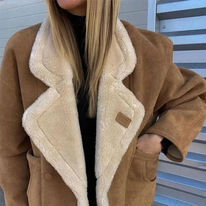 Cecily - French Vintage Lamb Wool Women Coat Patchwork