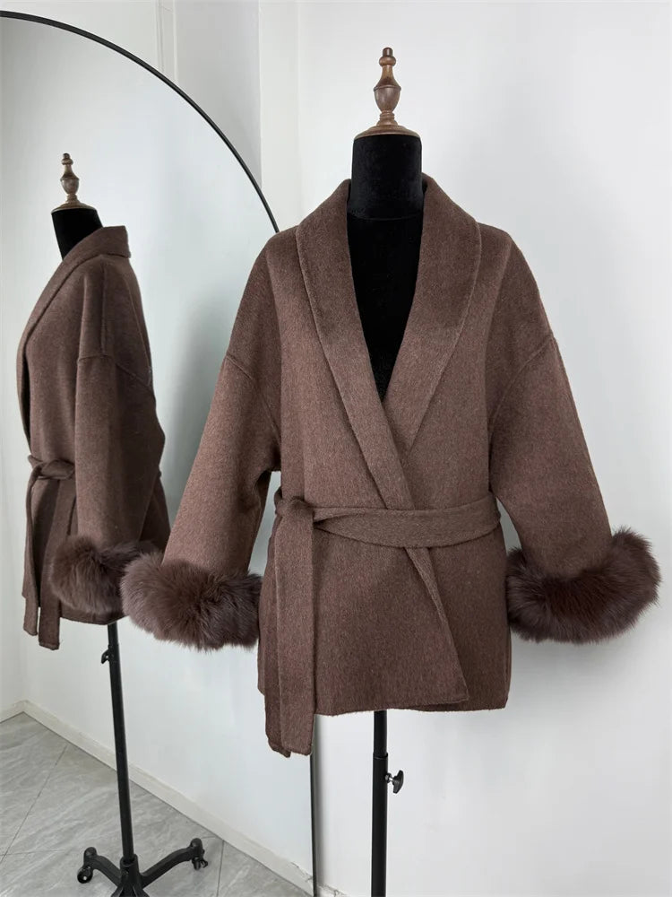 Eulalia - Tossy Fox Fur Wool Overcoat Women's Short Coat
