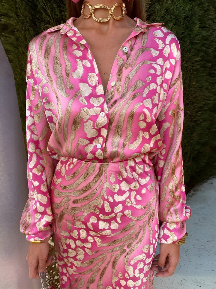 Kynira - Elegant Satin Shirt Dress