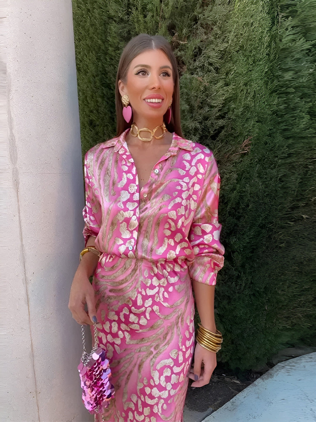 Kynira - Elegant Satin Shirt Dress