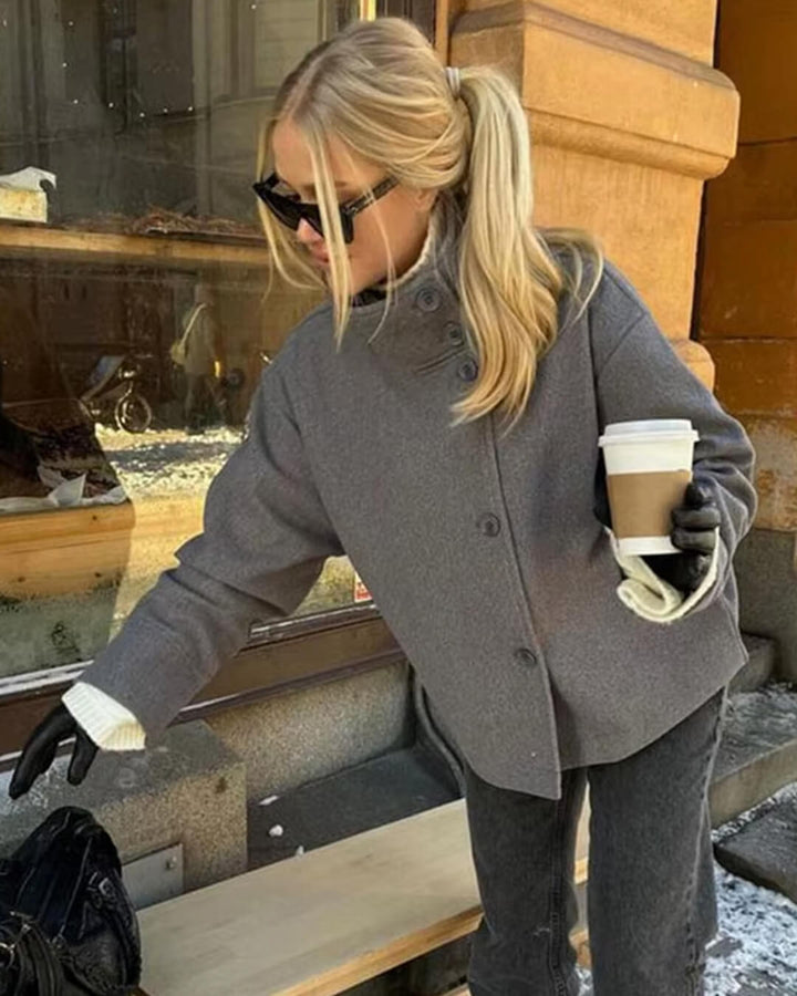 Emelina - Women's short jacket with stand-up collar and single-row closure