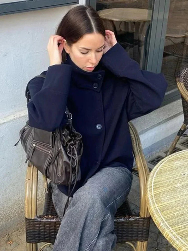 Emelina - Women's short jacket with stand-up collar and single-row closure