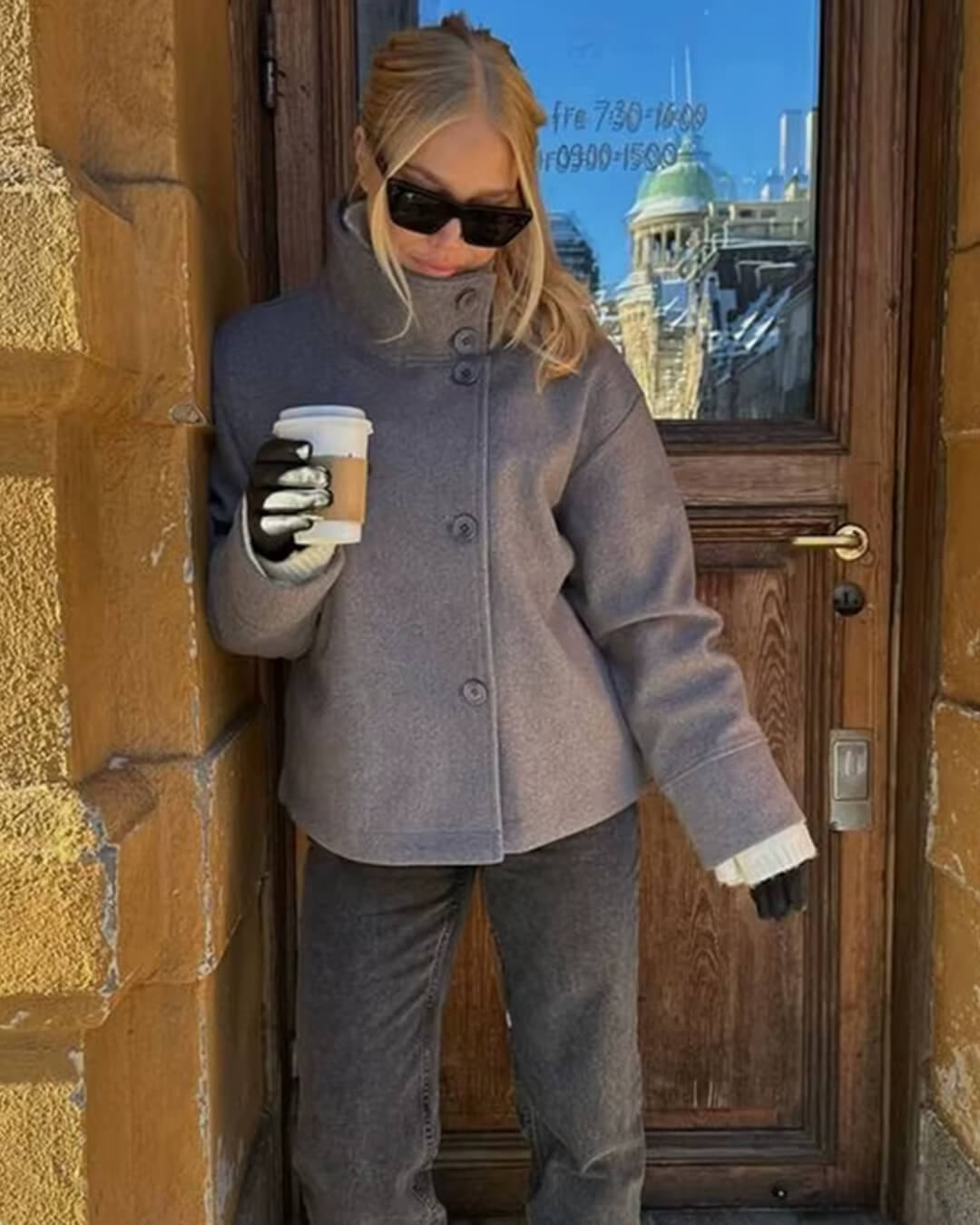 Emelina - Women's short jacket with stand-up collar and single-row closure