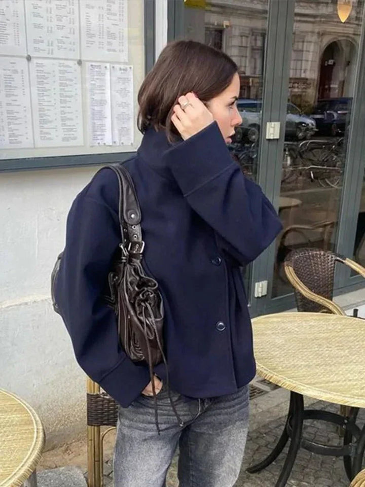 Emelina - Women's short jacket with stand-up collar and single-row closure