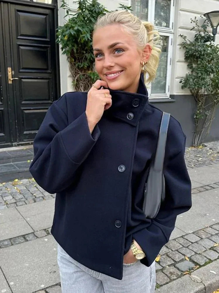 Emelina - Women's short jacket with stand-up collar and single-row closure