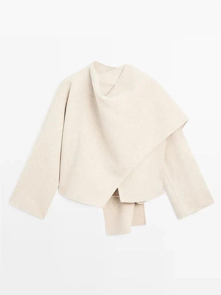 Belinda -  Asymmetric Wool Blend Coat with Scarf Detail