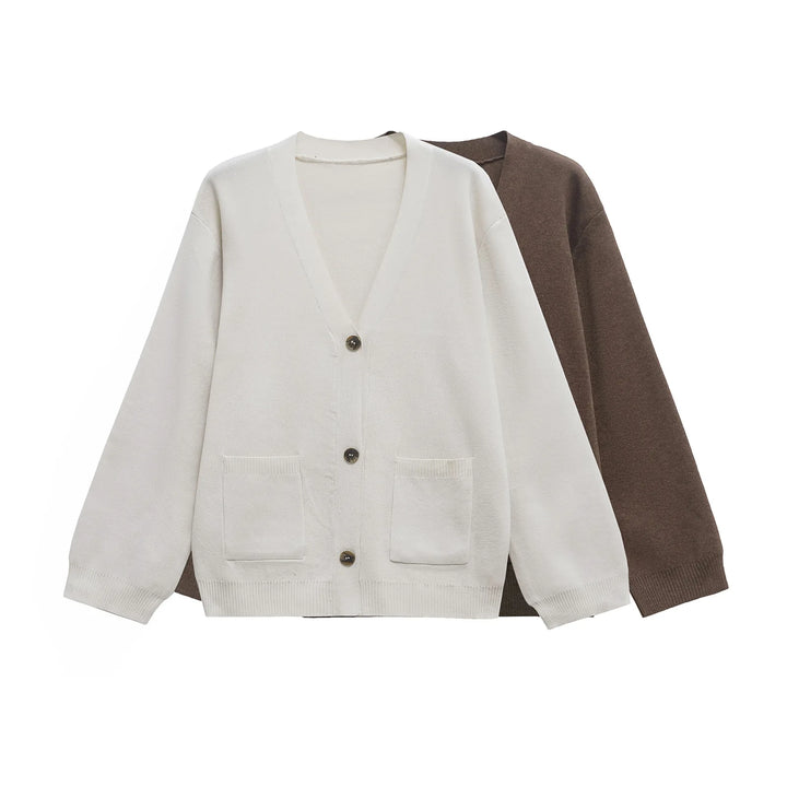 Elinor - Women's Knitted Cardigan Solid Color Long Sleeve