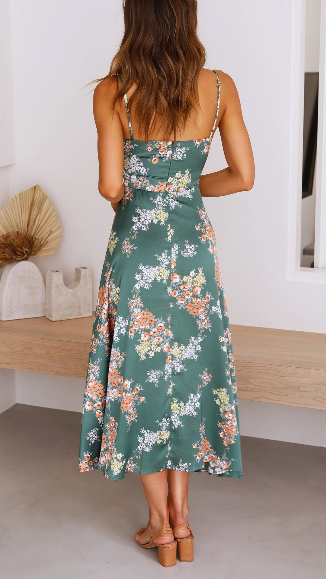 Janelle - Satin Floral Split Midi Dress