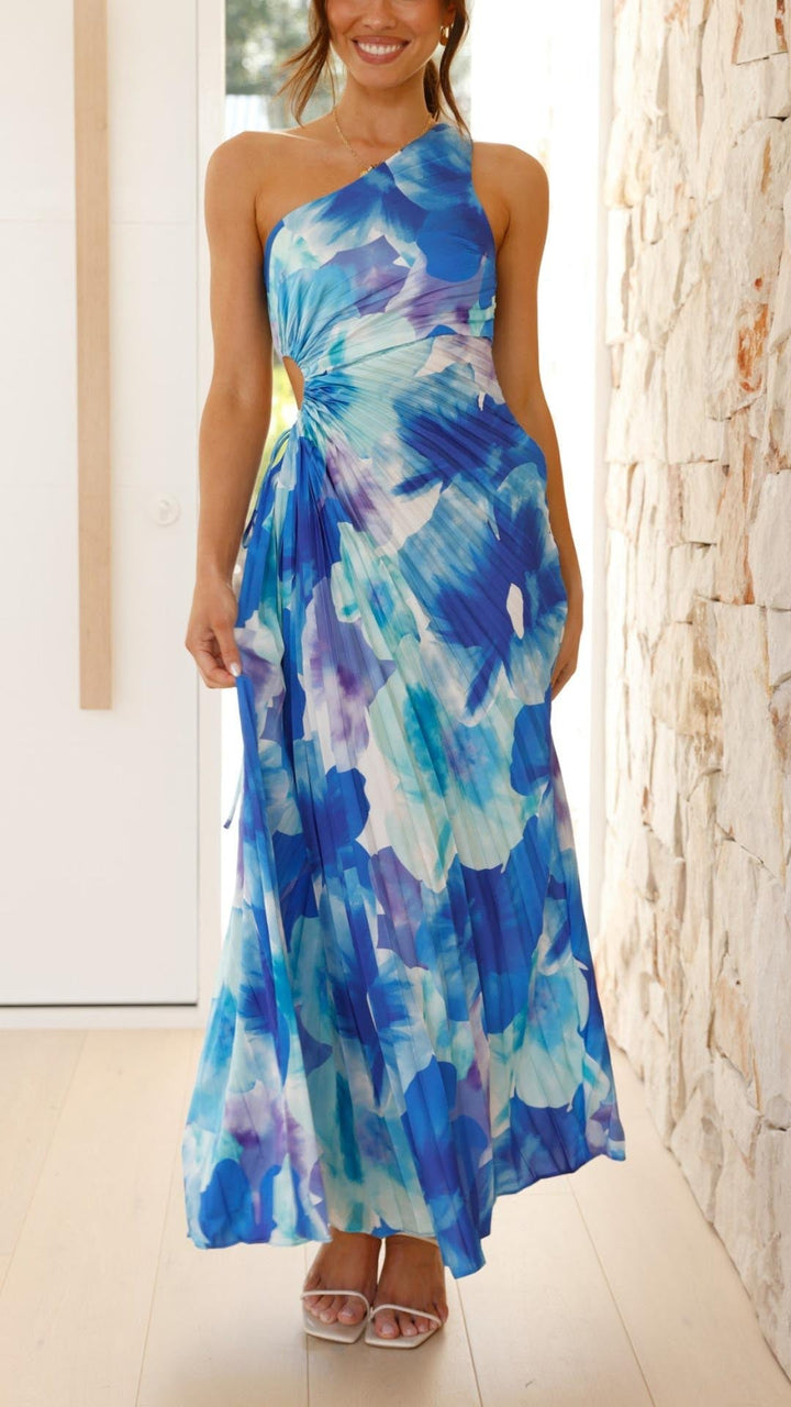 Jorja - Floral Pleated One Shoulder Maxi Dress