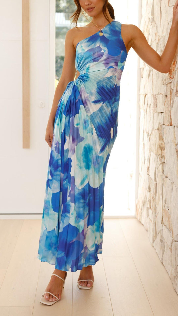 Jorja - Floral Pleated One Shoulder Maxi Dress