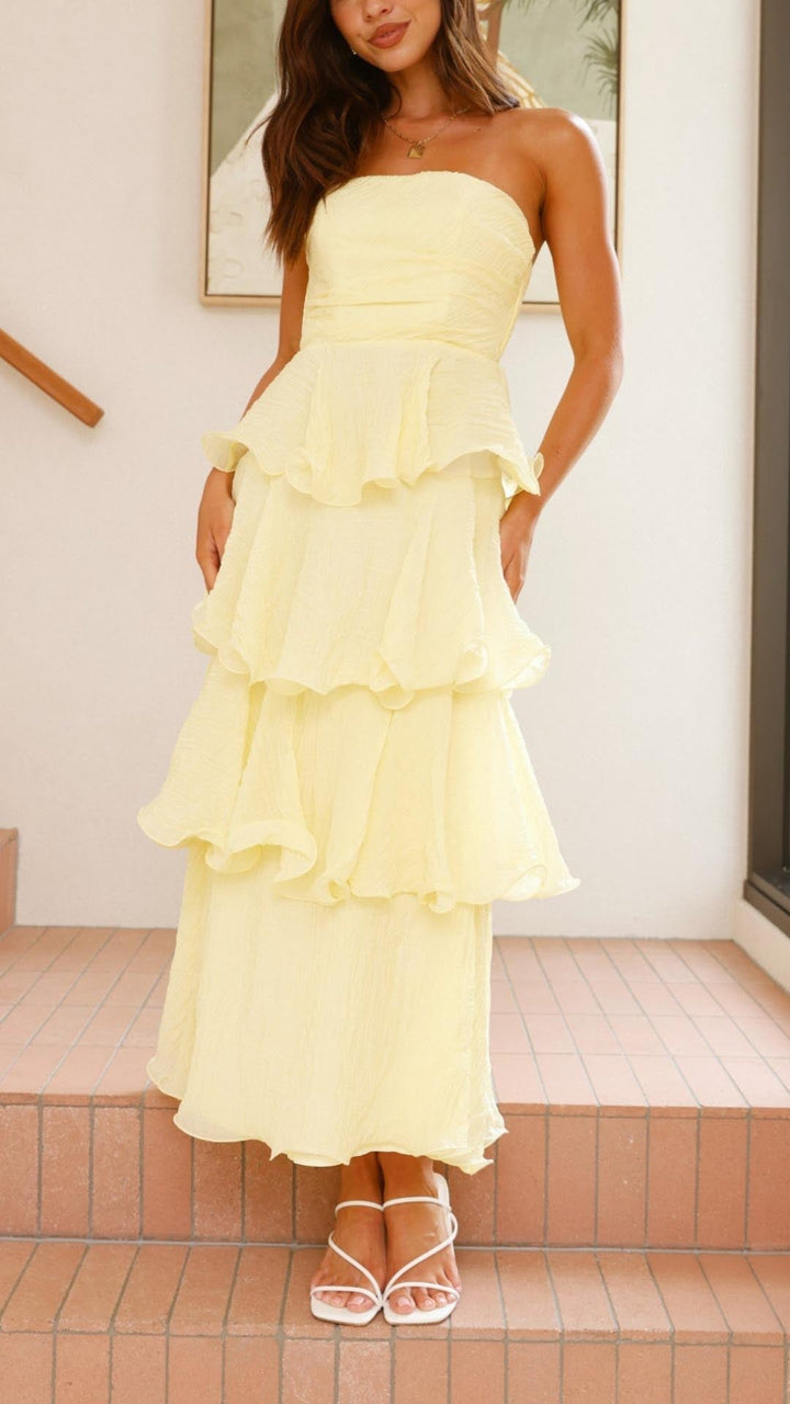 Ivory -Tiered Ruffle Maxi Dress